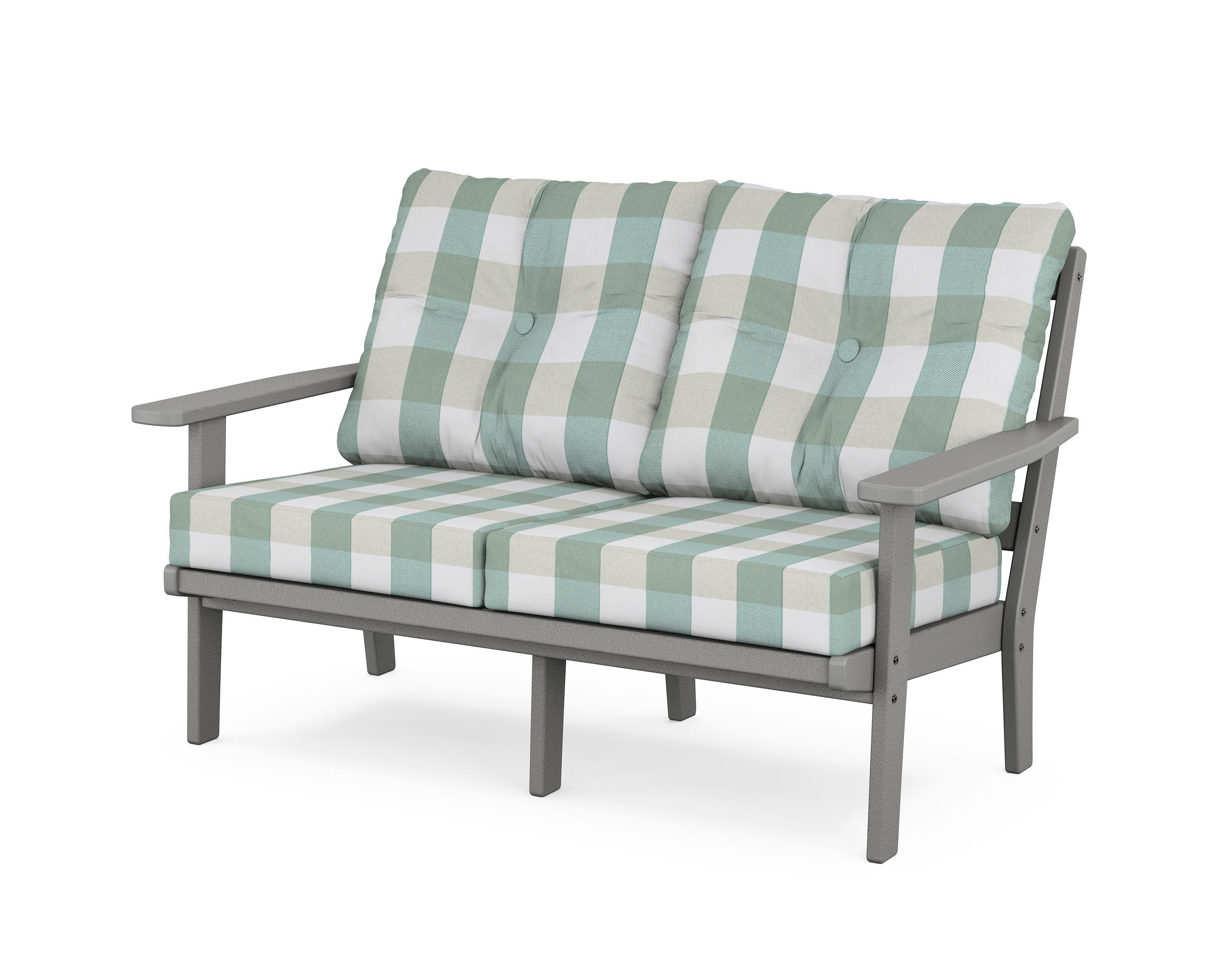 POLYWOOD® Oxford Deep Seating Loveseat in Slate Grey / Buffalo Plaid Glacier Spa