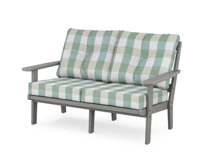 POLYWOOD® Oxford Deep Seating Loveseat in Slate Grey / Buffalo Plaid Glacier Spa