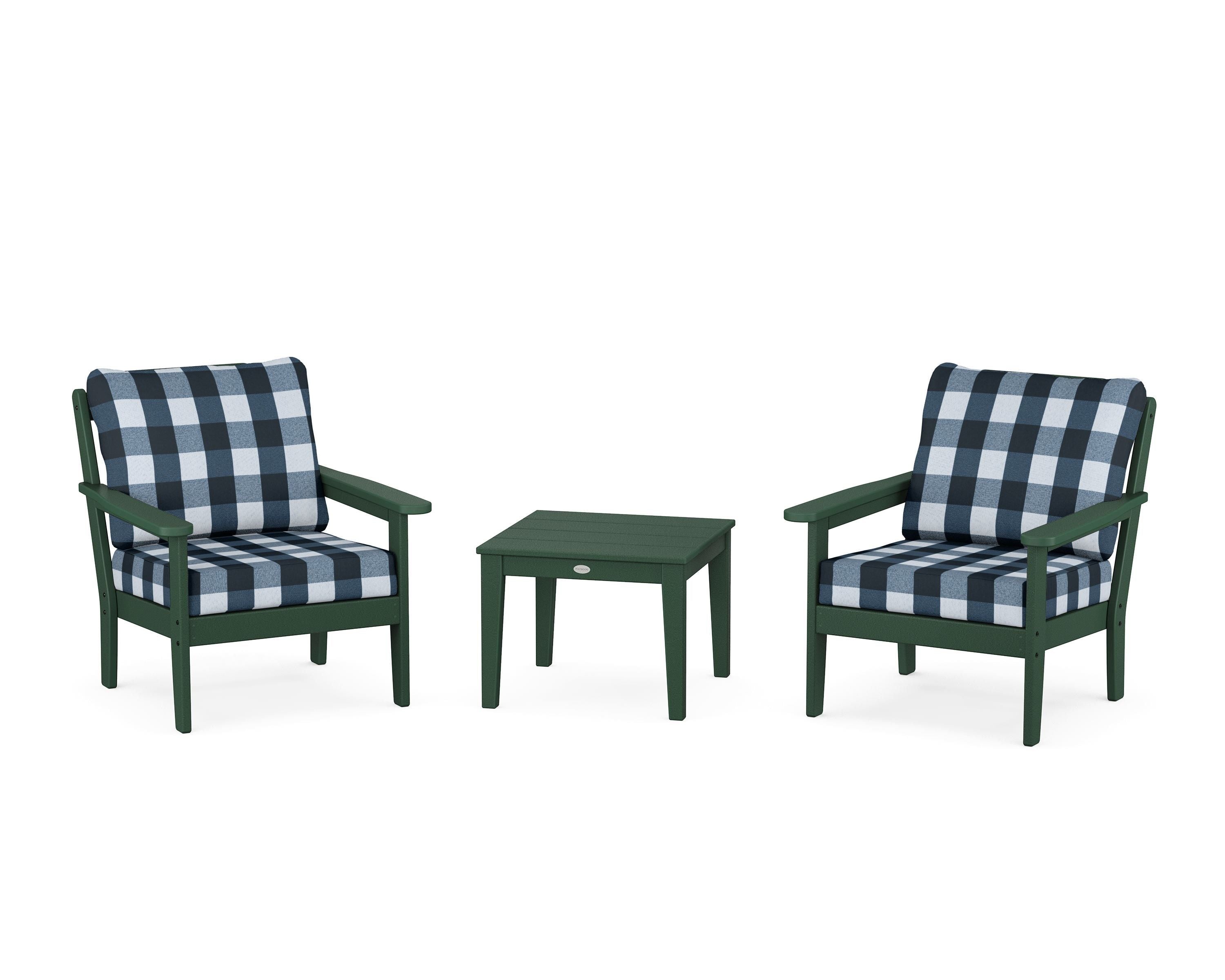Country Living Cottage 3-Piece Deep Seating Set in Green / Buffalo Plaid Marine Indigo