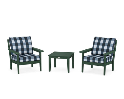 Country Living Cottage 3-Piece Deep Seating Set in Green / Buffalo Plaid Marine Indigo