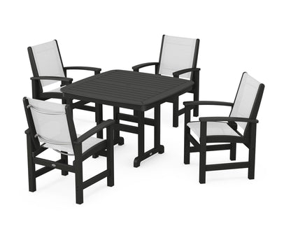POLYWOOD® Coastal 5-Piece Dining Set in Black / White Sling