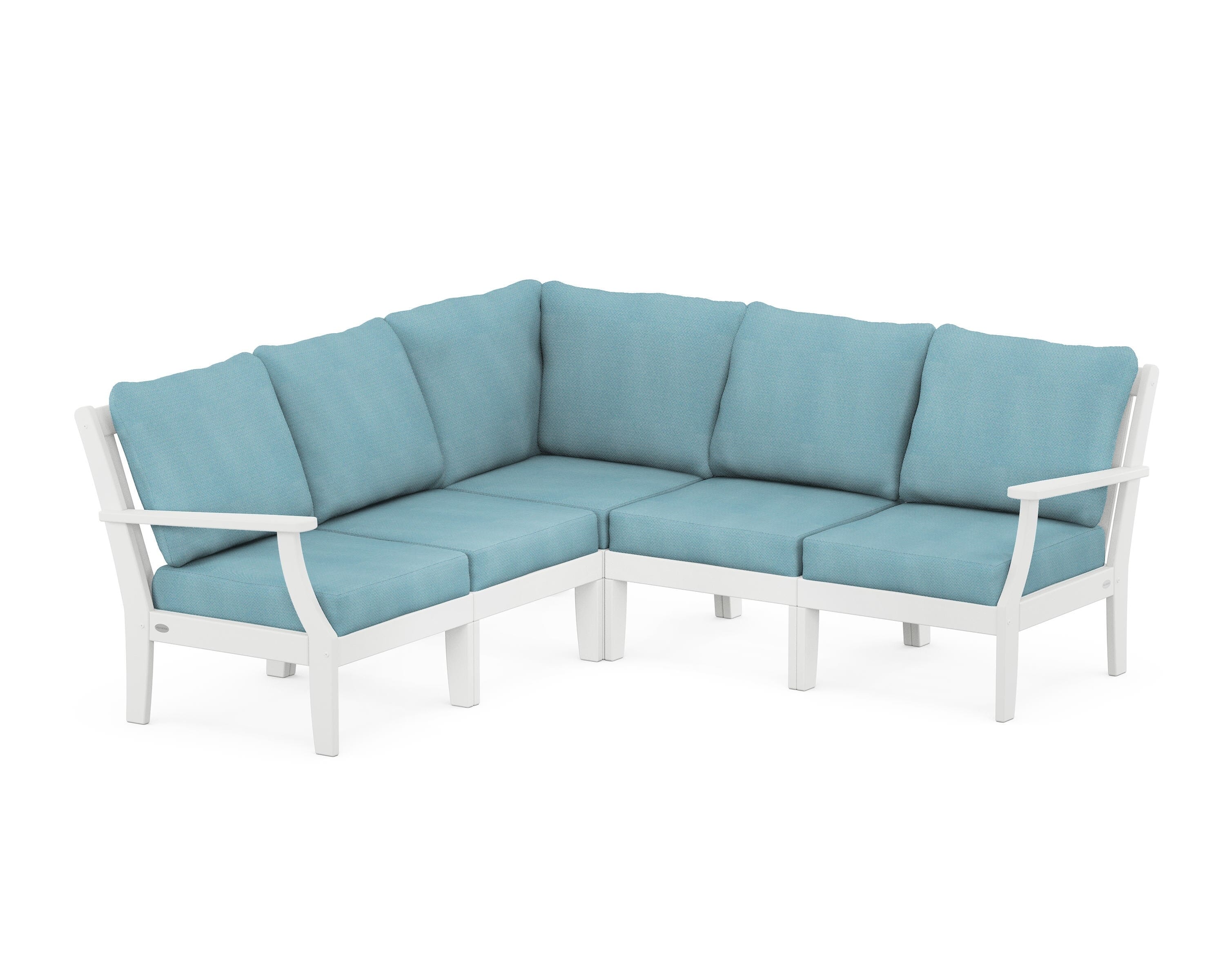 POLYWOOD® Braxton Modular 5-Piece Deep Seating Set in White / Lattice Sky Blue