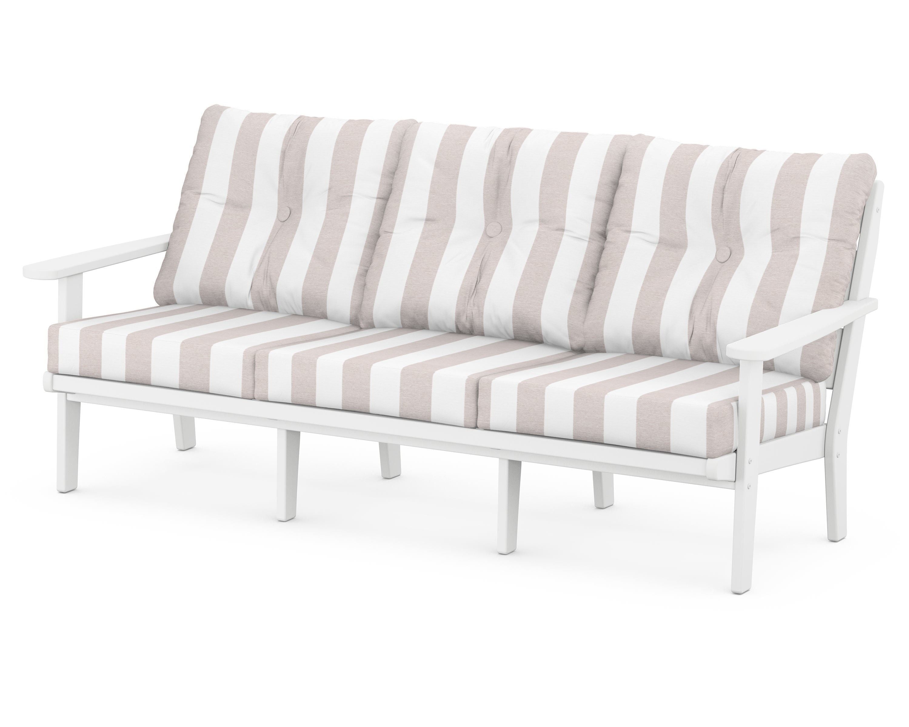 POLYWOOD® Lakeside Deep Seating Sofa in White / Cabana Stripe Dune Burlap