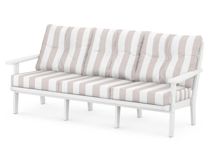POLYWOOD® Lakeside Deep Seating Sofa in White / Cabana Stripe Dune Burlap