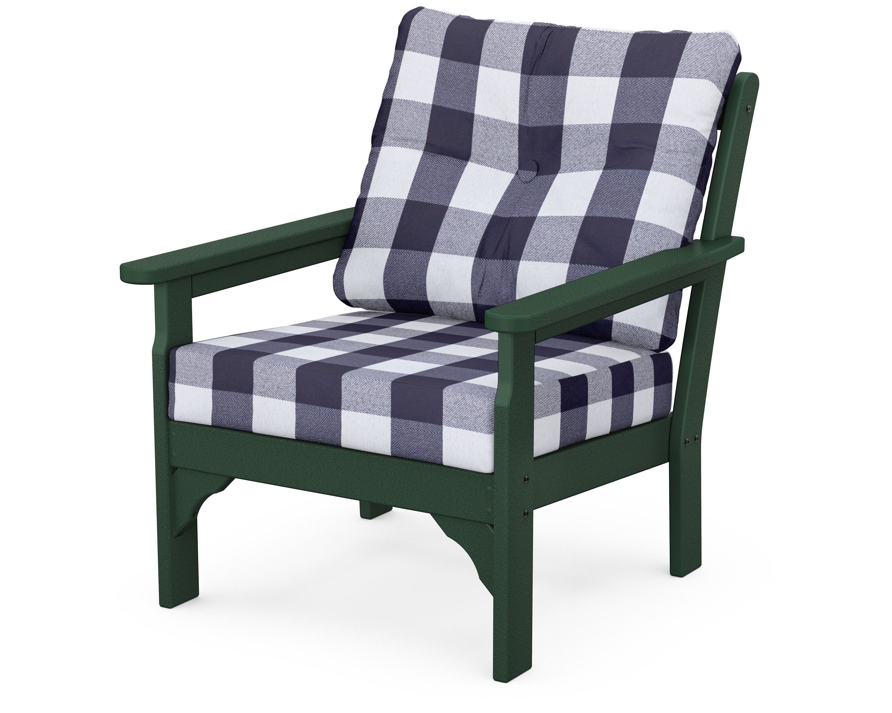 POLYWOOD® Vineyard Deep Seating Chair in Green / Buffalo Plaid Navy