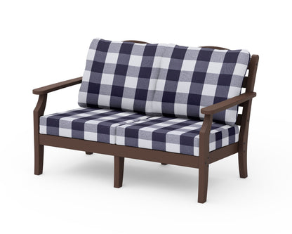 Draper James™ by  POLYWOOD® Savannah Deep Seating Loveseat in Mahogany / Buffalo Plaid Navy