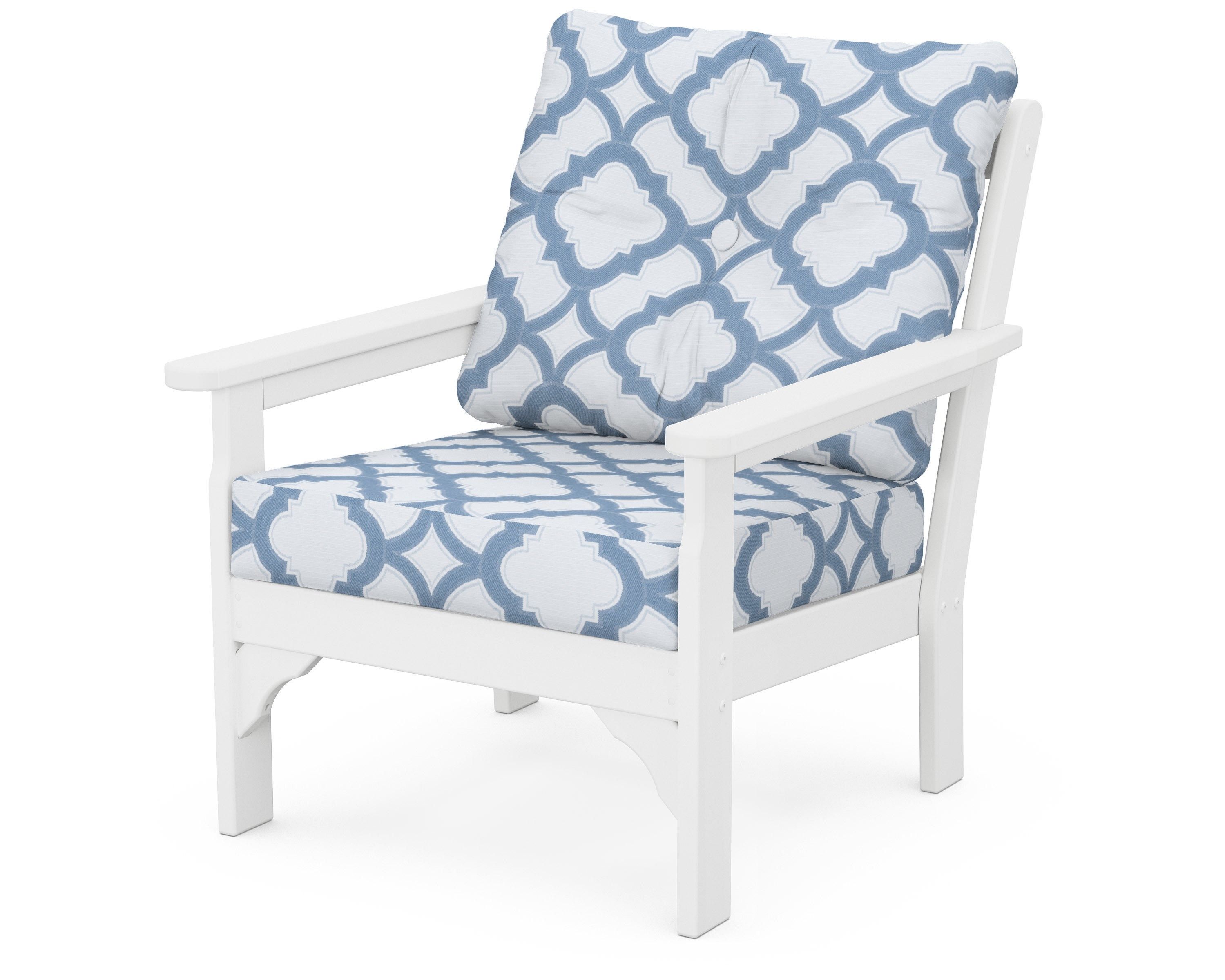 POLYWOOD® Vineyard Deep Seating Chair in White / Trellis Sky Blue