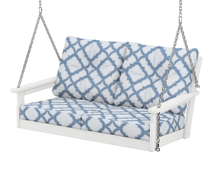 POLYWOOD® Vineyard Deep Seating Swing in White / Trellis Sky Blue