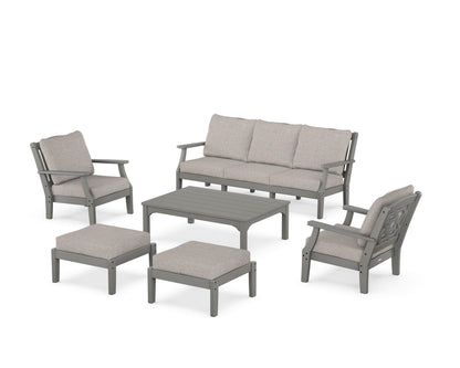 Martha Stewart by POLYWOOD® Chinoiserie 6-Piece Lounge Sofa Set in Slate Grey / Weathered Tweed