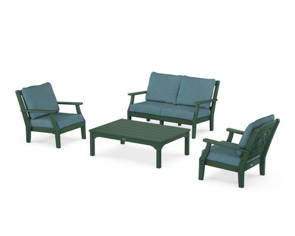 Martha Stewart by POLYWOOD® Chinoiserie 4-Piece Deep Seating Set with Loveseat in Green / Ocean Teal