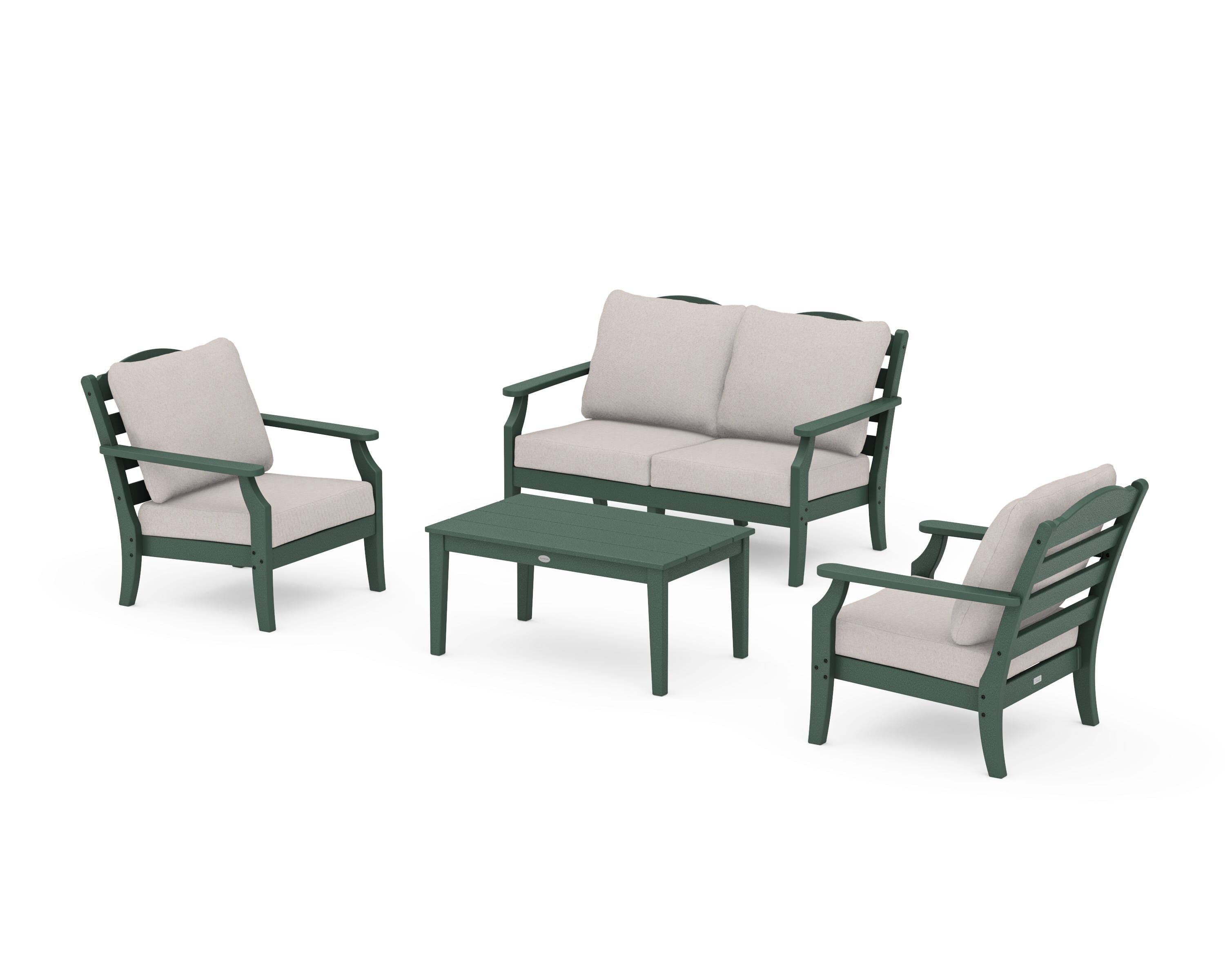 Draper James™ by  POLYWOOD® Savannah 4-Piece Deep Seating Set with Loveseat in Green / Dune Burlap