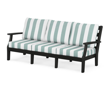 POLYWOOD® Chesapeake Deep Seating Sofa in Black / Cabana Stripe Glacier Spa