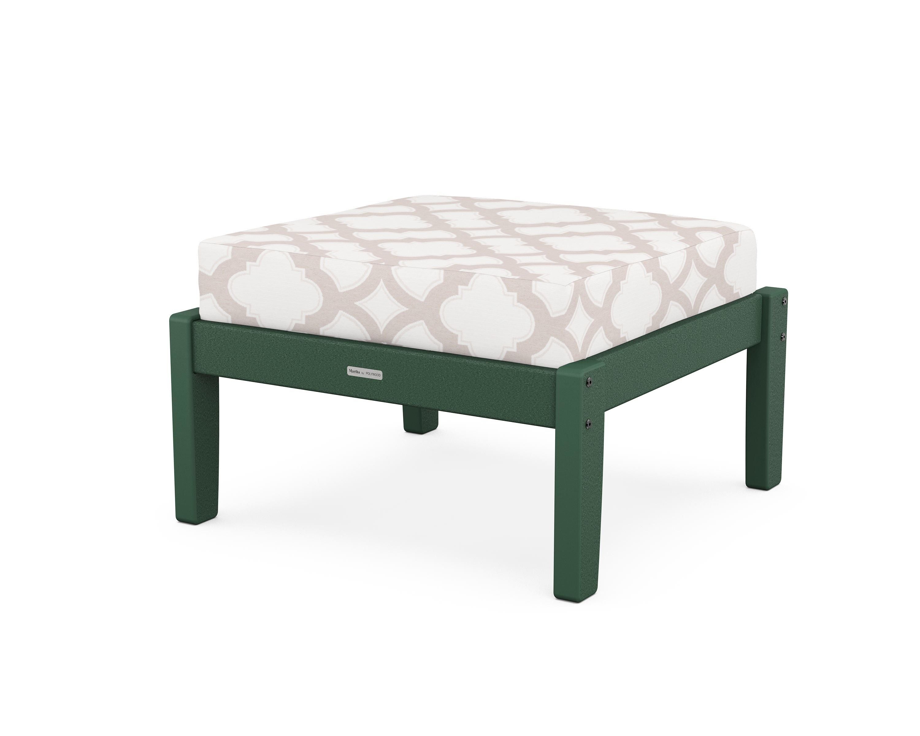 Martha Stewart by POLYWOOD® Chinoiserie Deep Seating Ottoman in Green / Trellis Dune Burlap