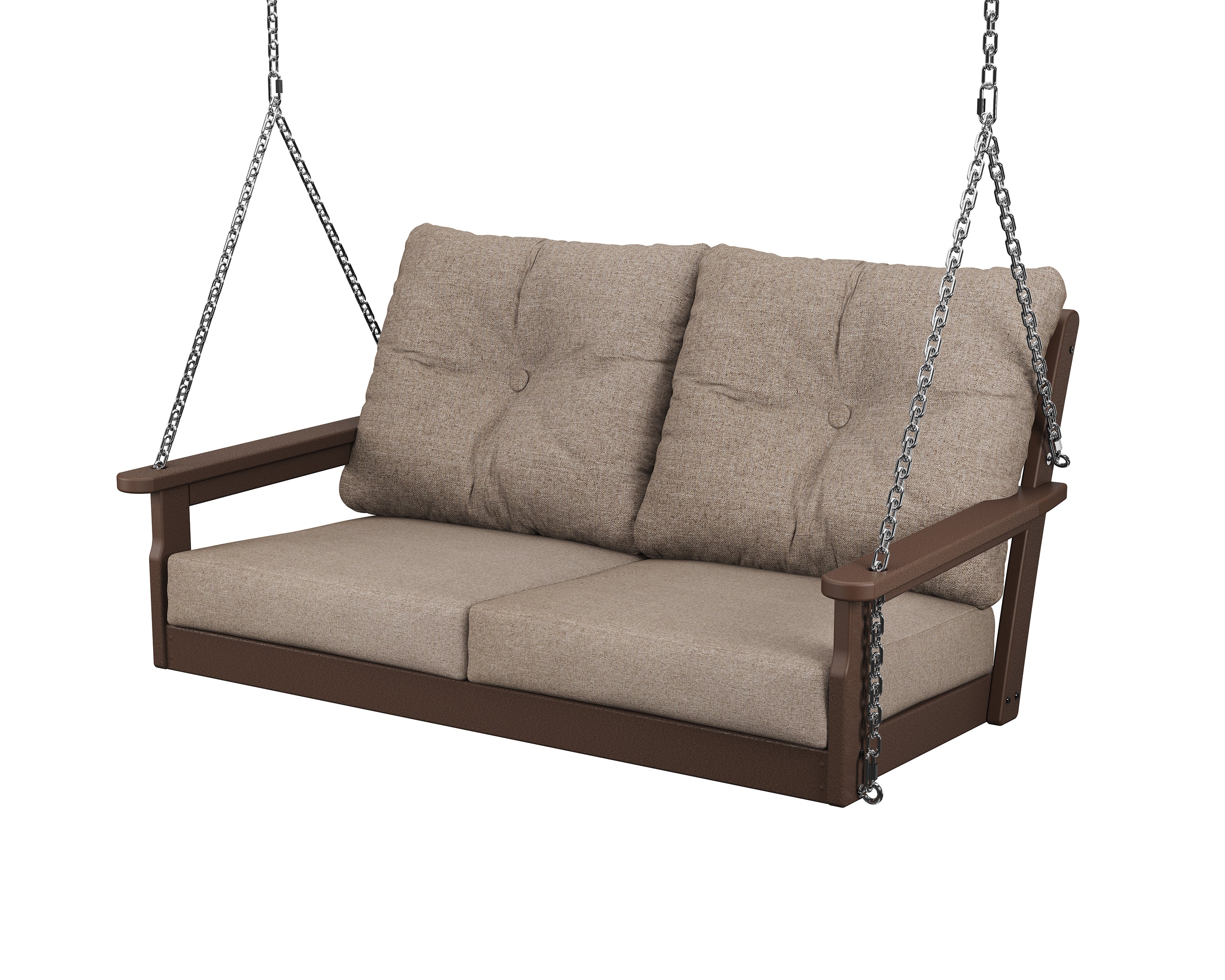 POLYWOOD® Vineyard Deep Seating Swing in Mahogany / Spiced Burlap