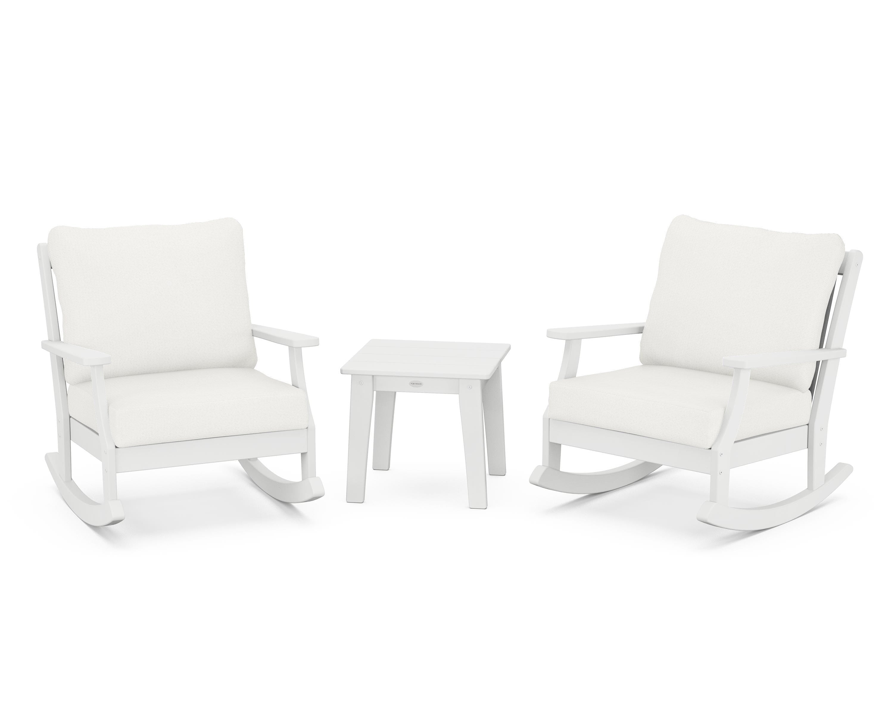 POLYWOOD® Braxton 3-Piece Deep Seating Rocker Set in White / Natural Linen