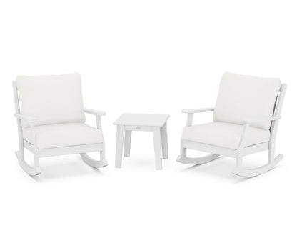 POLYWOOD® Braxton 3-Piece Deep Seating Rocker Set in White / Natural Linen