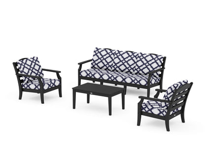 Draper James™ by  POLYWOOD® Savannah 4-Piece Deep Seating Set with Sofa in Black / Trellis Navy