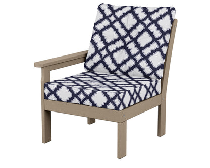 POLYWOOD® Vineyard Modular Left Arm Chair in Vintage Sahara / Trellis Navy