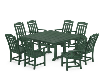 Country Living Cottage 9-Piece Square Farmhouse Dining Set with Trestle Legs in Green