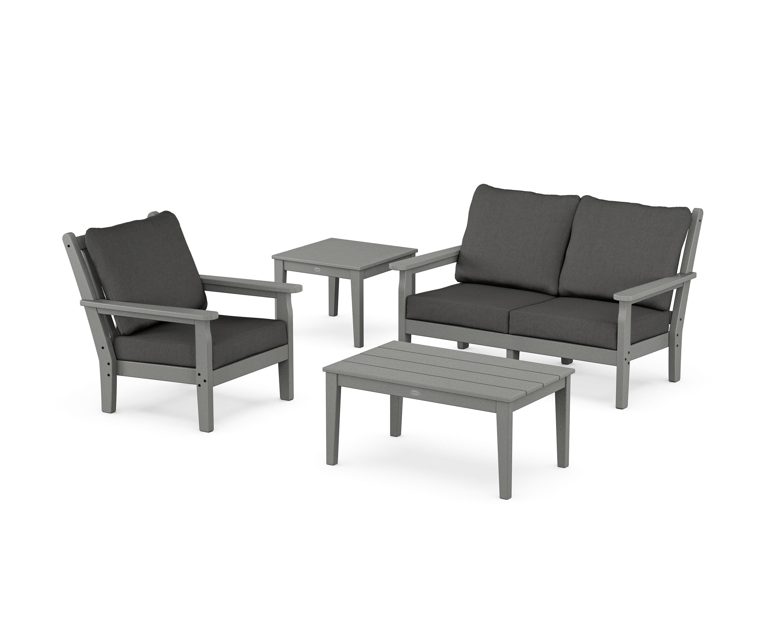 POLYWOOD® Chippendale 4-Piece Deep Seating Set in Slate Grey / Spectrum Carbon