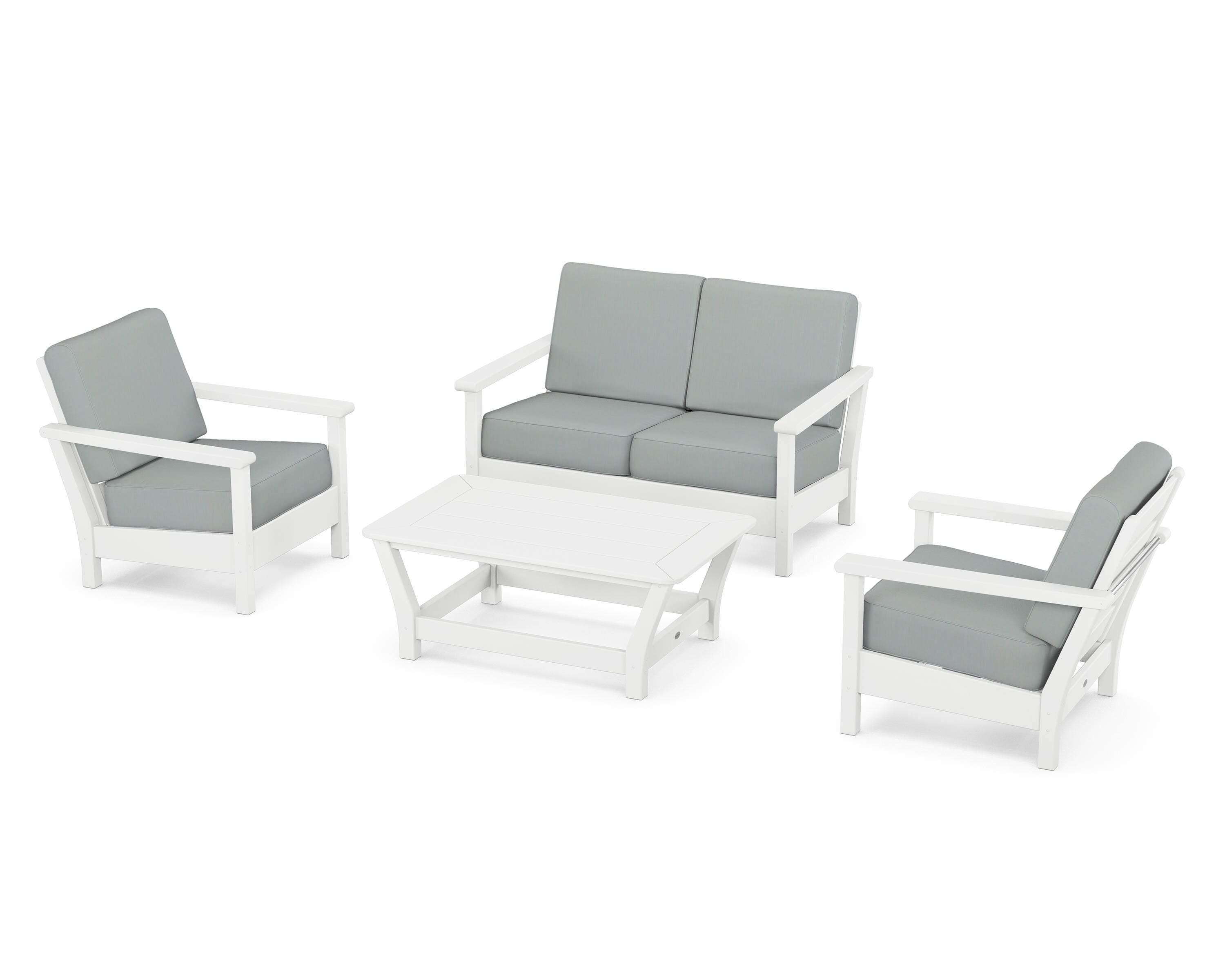 POLYWOOD® Harbour 4-Piece Deep Seating Set in White / Spa