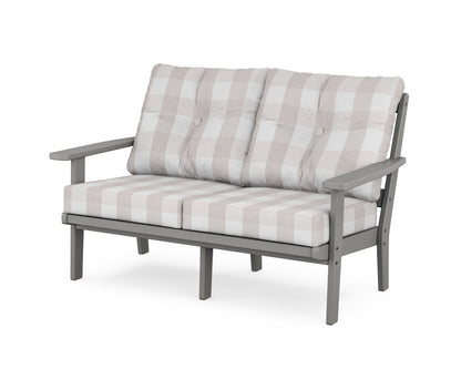 POLYWOOD® Oxford Deep Seating Loveseat in Slate Grey / Buffalo Plaid Dune Burlap