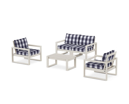 POLYWOOD® EDGE Sectional 4-Piece Deep Seating Set with Loveseat in Sand / Buffalo Plaid Navy