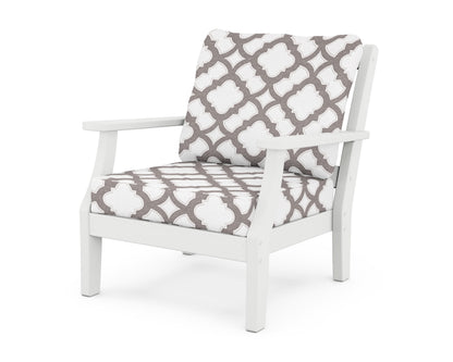 Martha Stewart by POLYWOOD® Chinoiserie Deep Seating Chair in White / Trellis Grey Mist