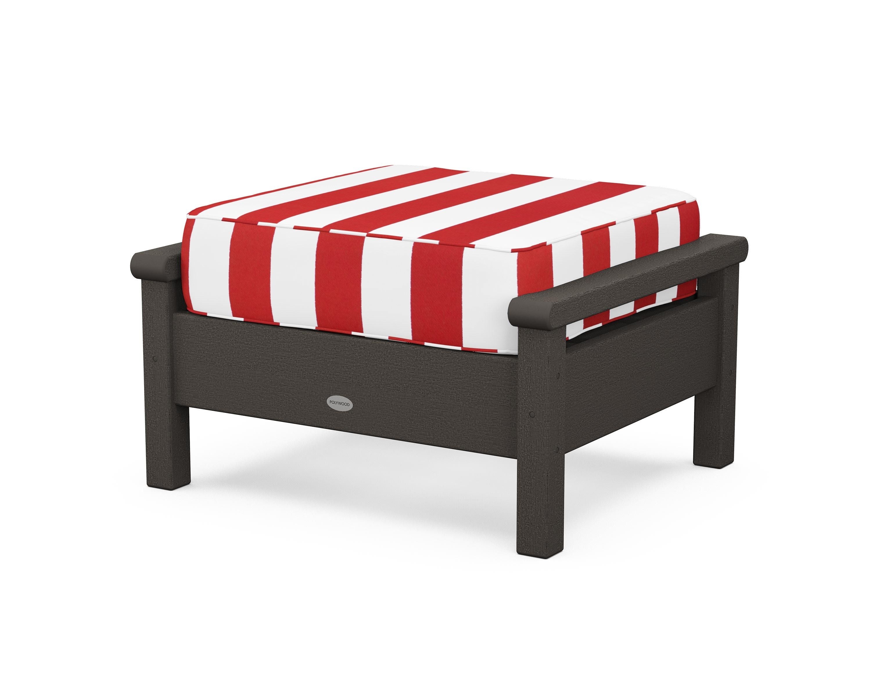 POLYWOOD® Harbour Deep Seating Ottoman in Vintage Coffee / Cabana Stripe Crimson
