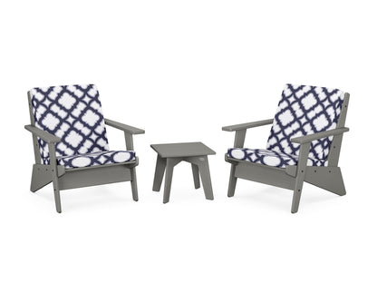POLYWOOD® Riviera Modern Lounge 3-Piece Set in Slate Grey / Trellis Navy