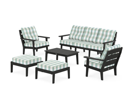 POLYWOOD® Lakeside 6-Piece Lounge Sofa Set in Black / Buffalo Plaid Glacier Spa