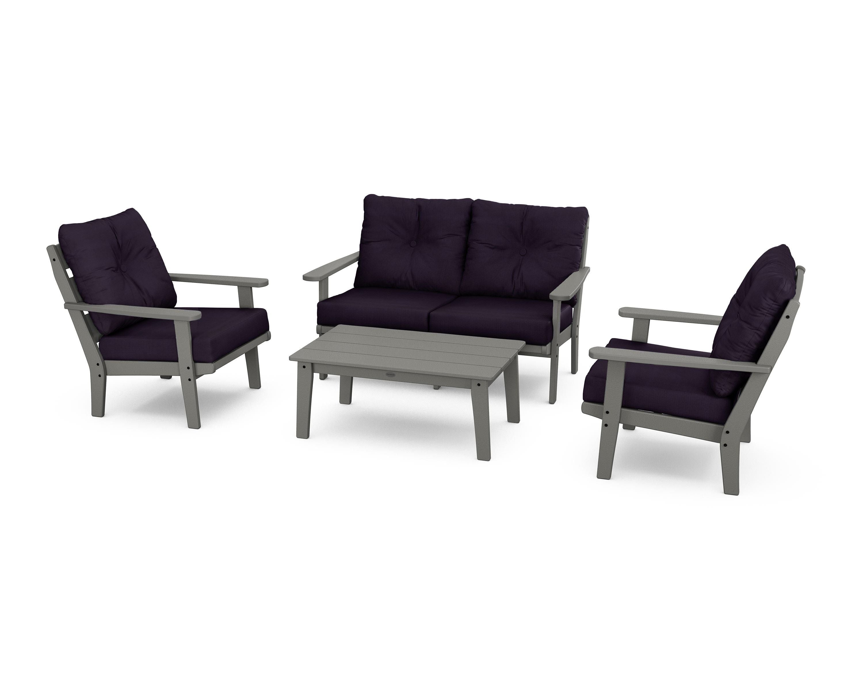POLYWOOD® Lakeside 4-Piece Deep Seating Set in Slate Grey / Navy Linen