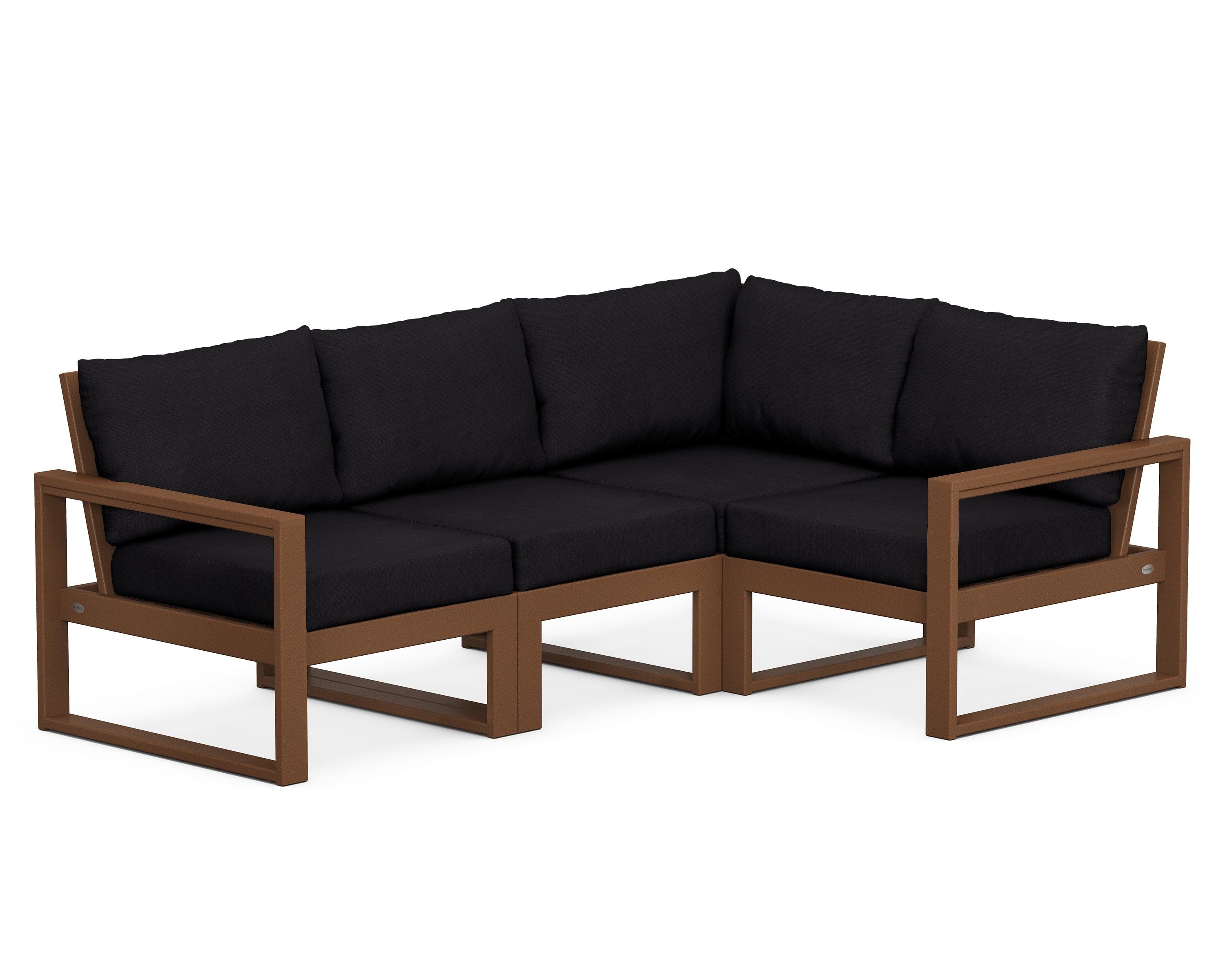 POLYWOOD® EDGE 4-Piece Modular Deep Seating Set in Teak / Midnight Linen