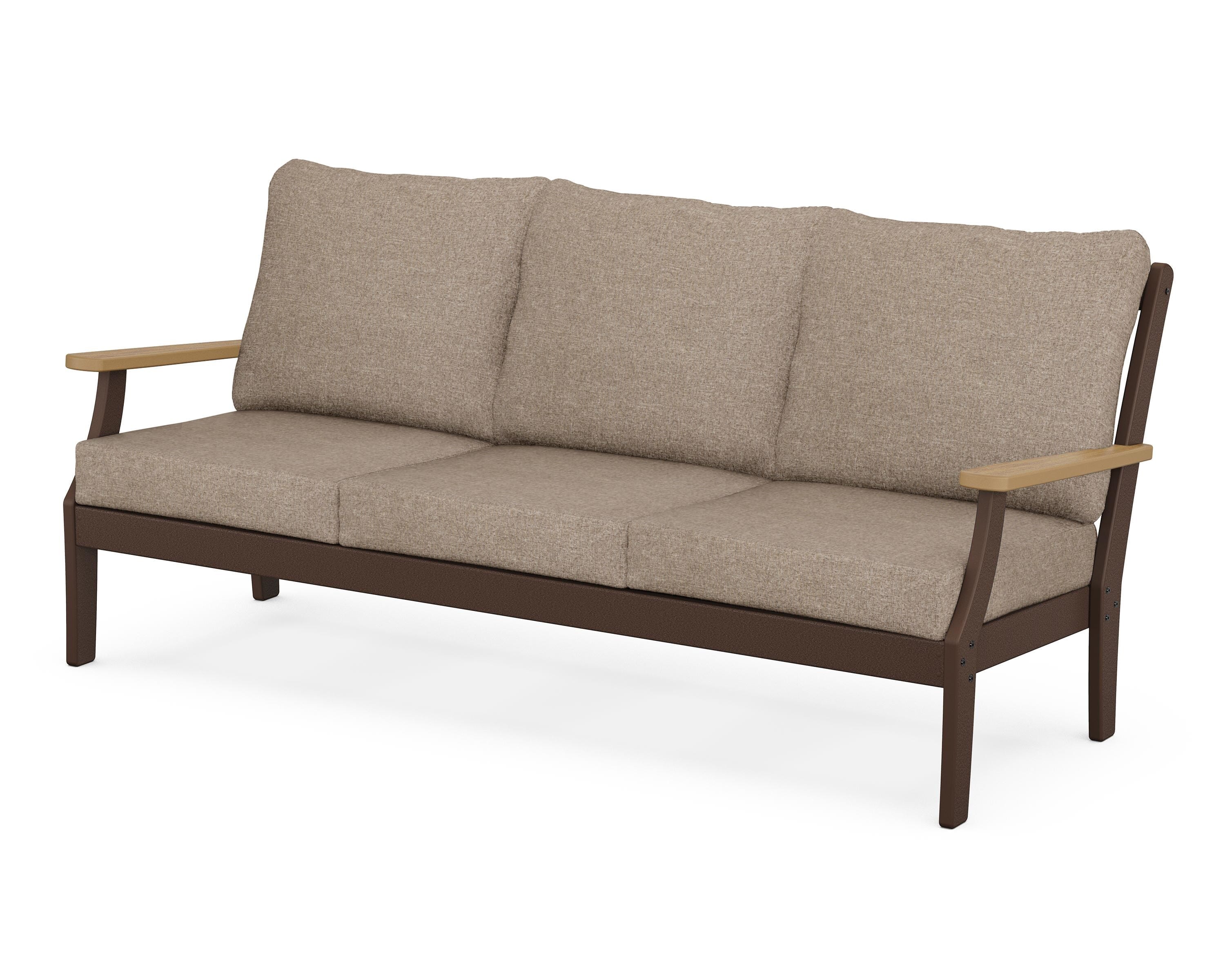 POLYWOOD® Braxton Deep Seating Sofa in Mahogany / Natural / Spiced Burlap