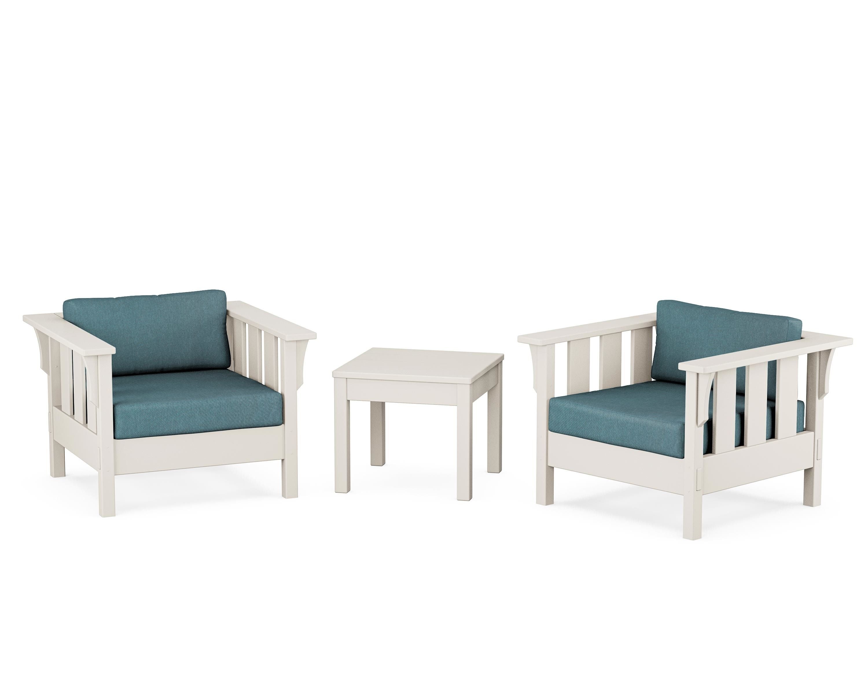 Martha Stewart by POLYWOOD® Acadia 3-Piece Deep Seating Set in Sand / Ocean Teal
