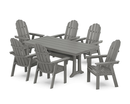 POLYWOOD® Vineyard Curveback Adirondack Chair 7-Piece Farmhouse Dining Set with Trestle Legs in Slate Grey