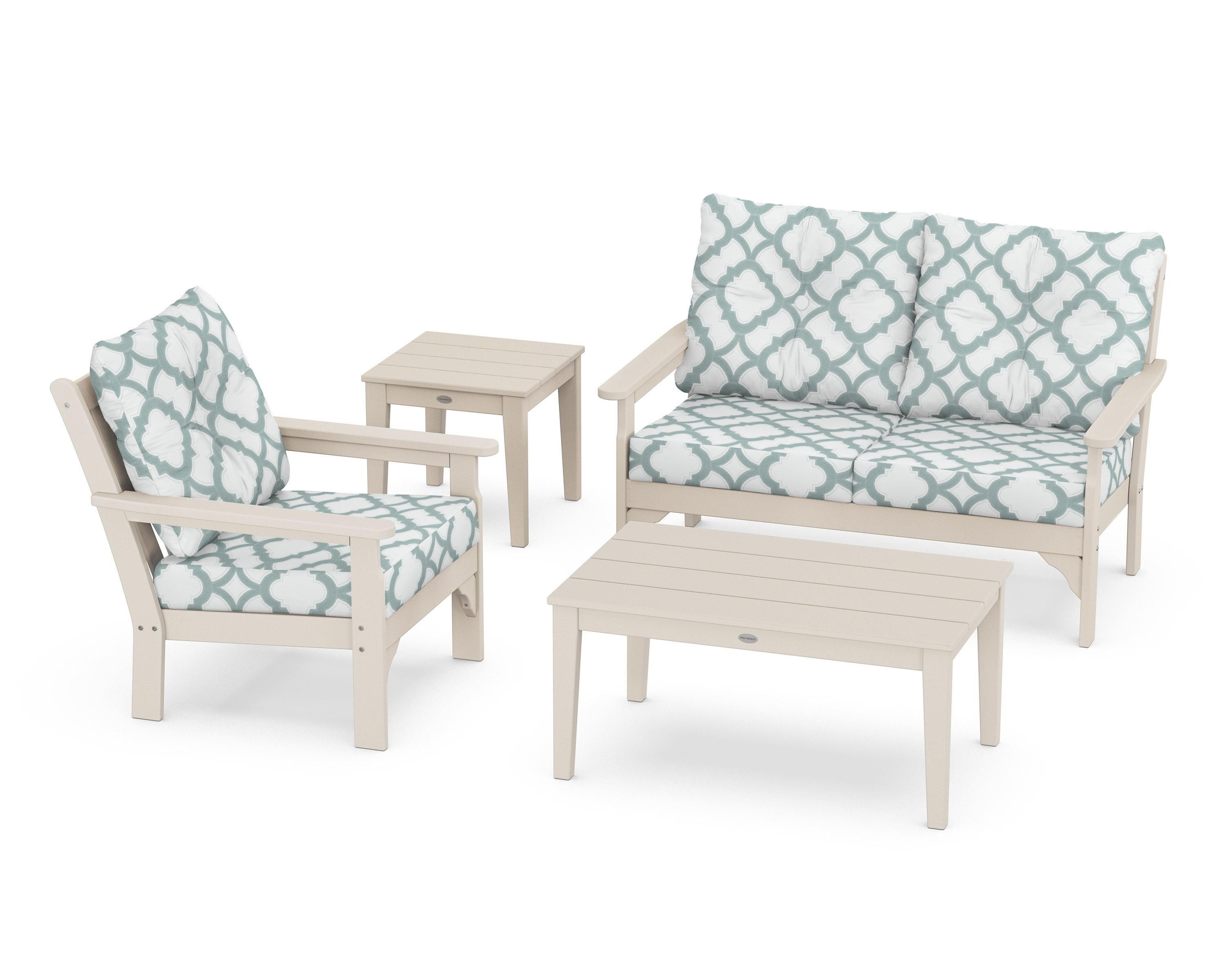 POLYWOOD® Vineyard 4-Piece Deep Seating Set in Sand / Trellis Glacier Spa