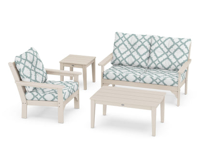 POLYWOOD® Vineyard 4-Piece Deep Seating Set in Sand / Trellis Glacier Spa