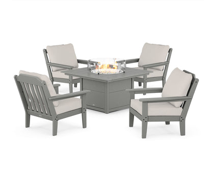 Country Living Cottage 5-Piece Deep Seating Set with Fire Pit Table in Slate Grey / Cast Ash