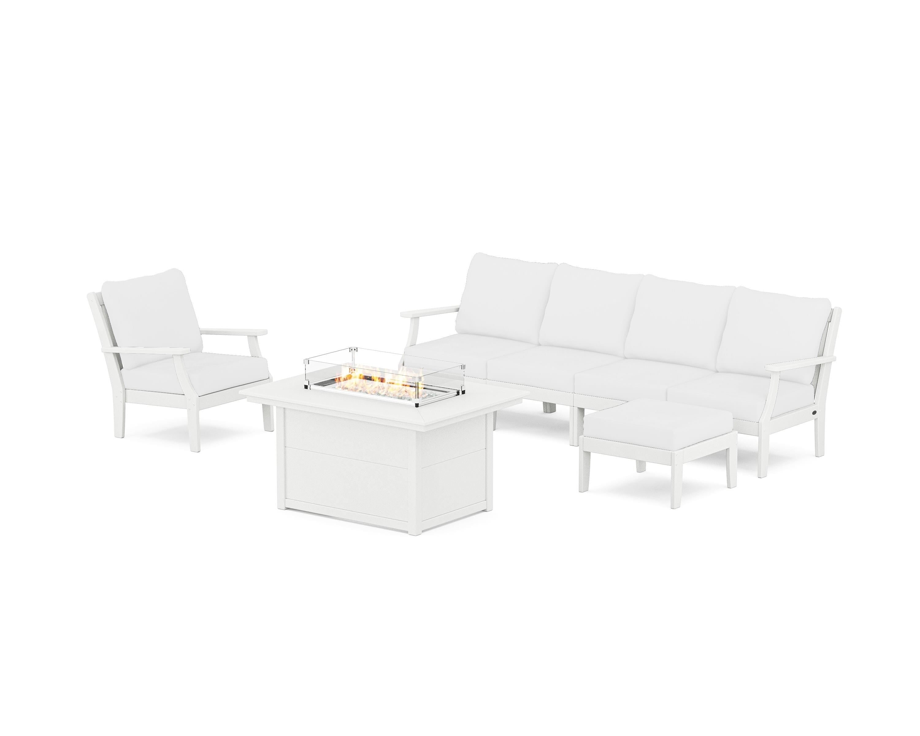POLYWOOD® Braxton Sectional Lounge and Fire Pit Set in Vintage White / Natural