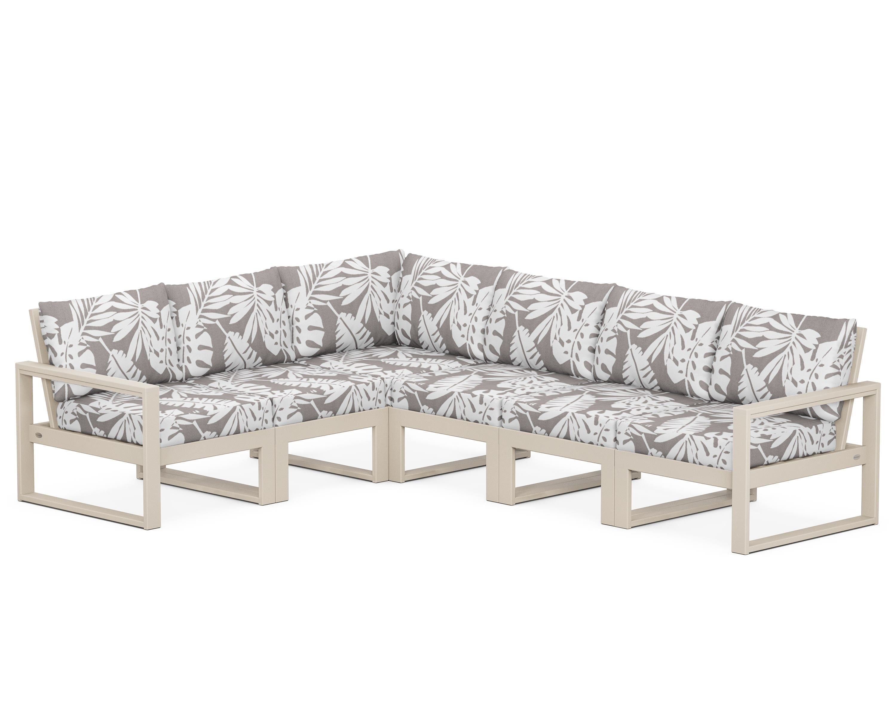 POLYWOOD® EDGE 6-Piece Modular Deep Seating Set in Sand / Leaf Grey Mist