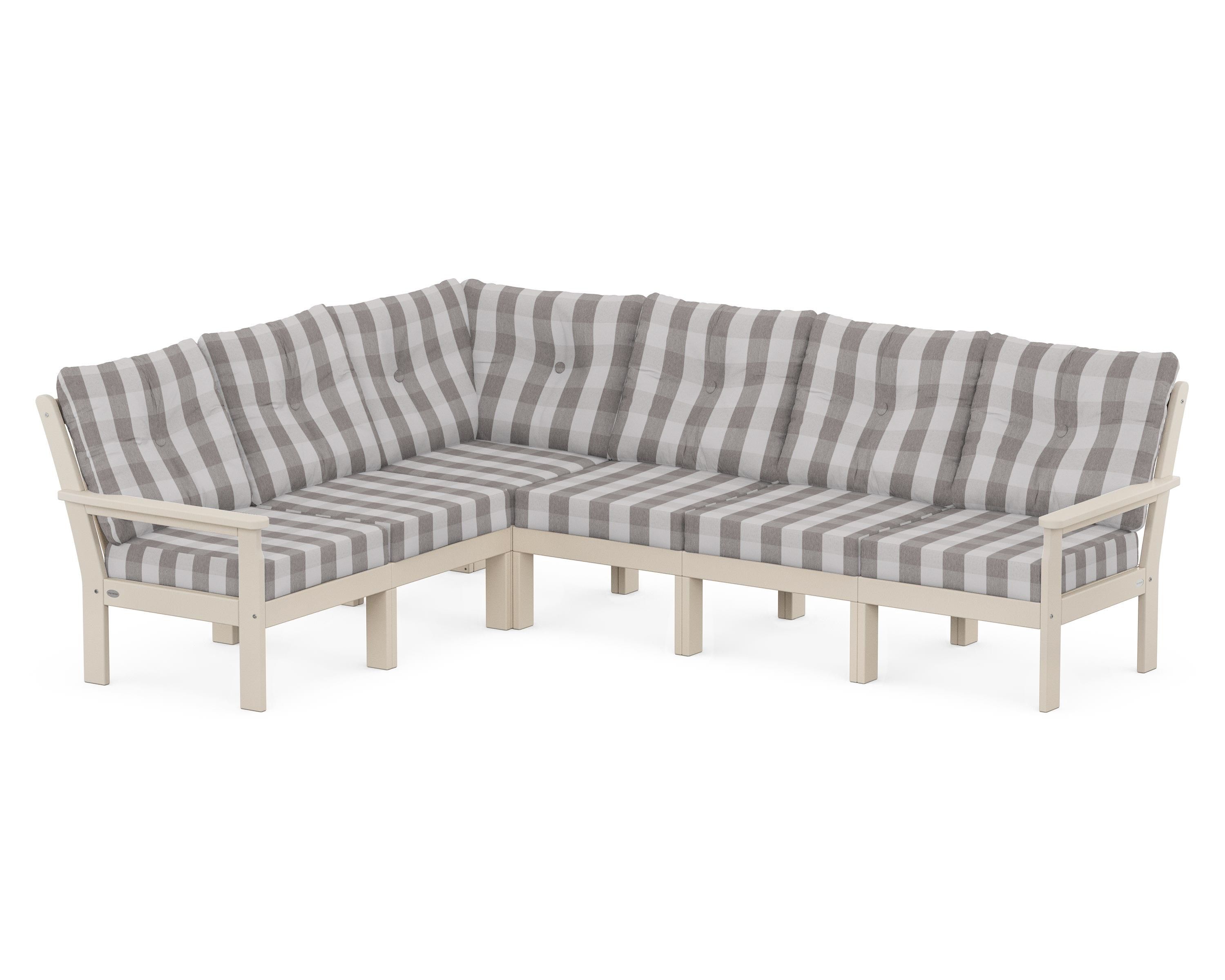 POLYWOOD® Vineyard 6-Piece Sectional in Sand / Buffalo Plaid Grey Mist