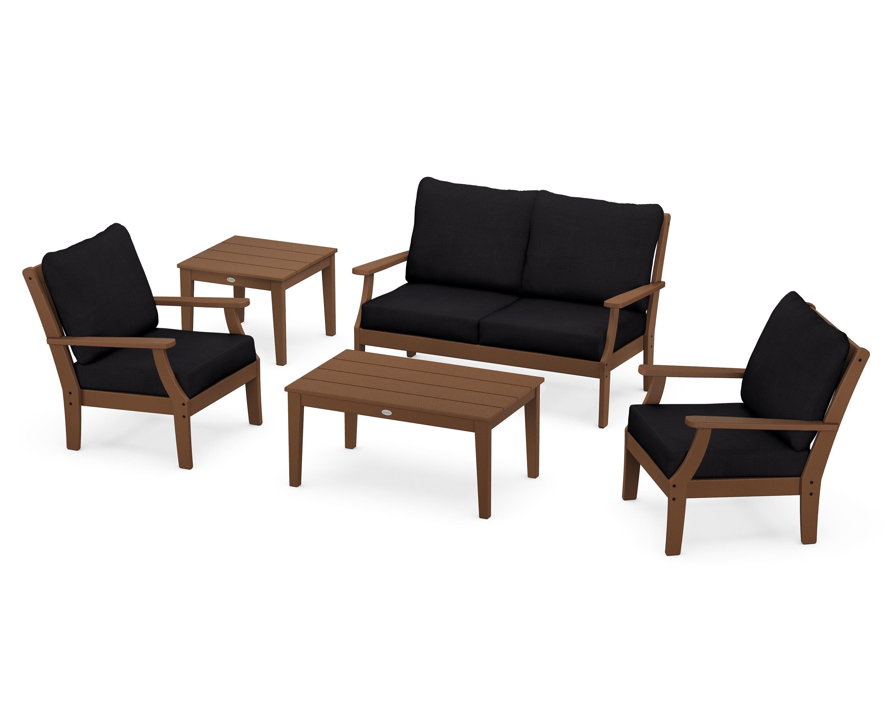 POLYWOOD® Braxton 5-Piece Deep Seating Set in Teak / Midnight Linen