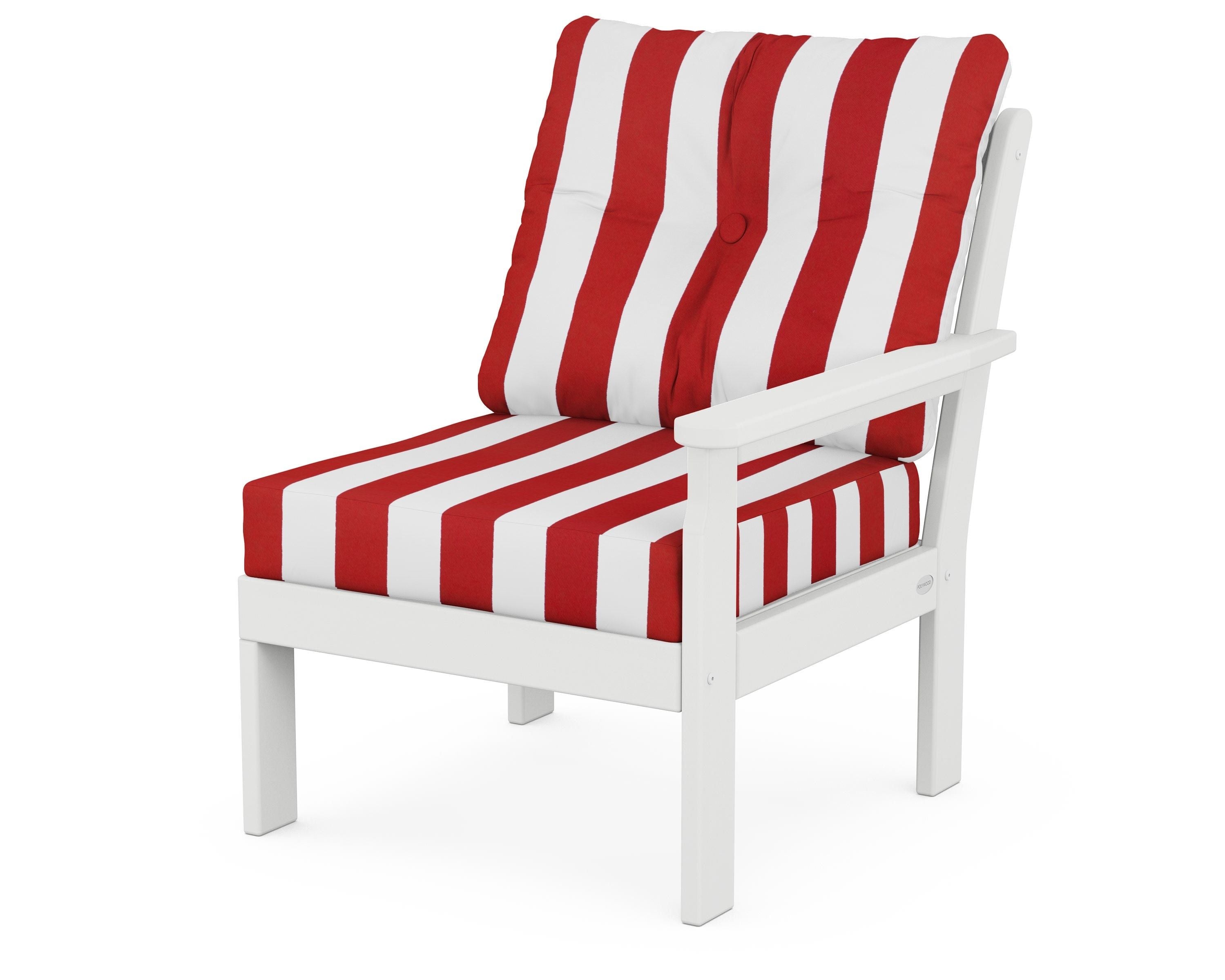POLYWOOD® Vineyard Modular Right Arm Chair in White / Cabana Stripe Crimson