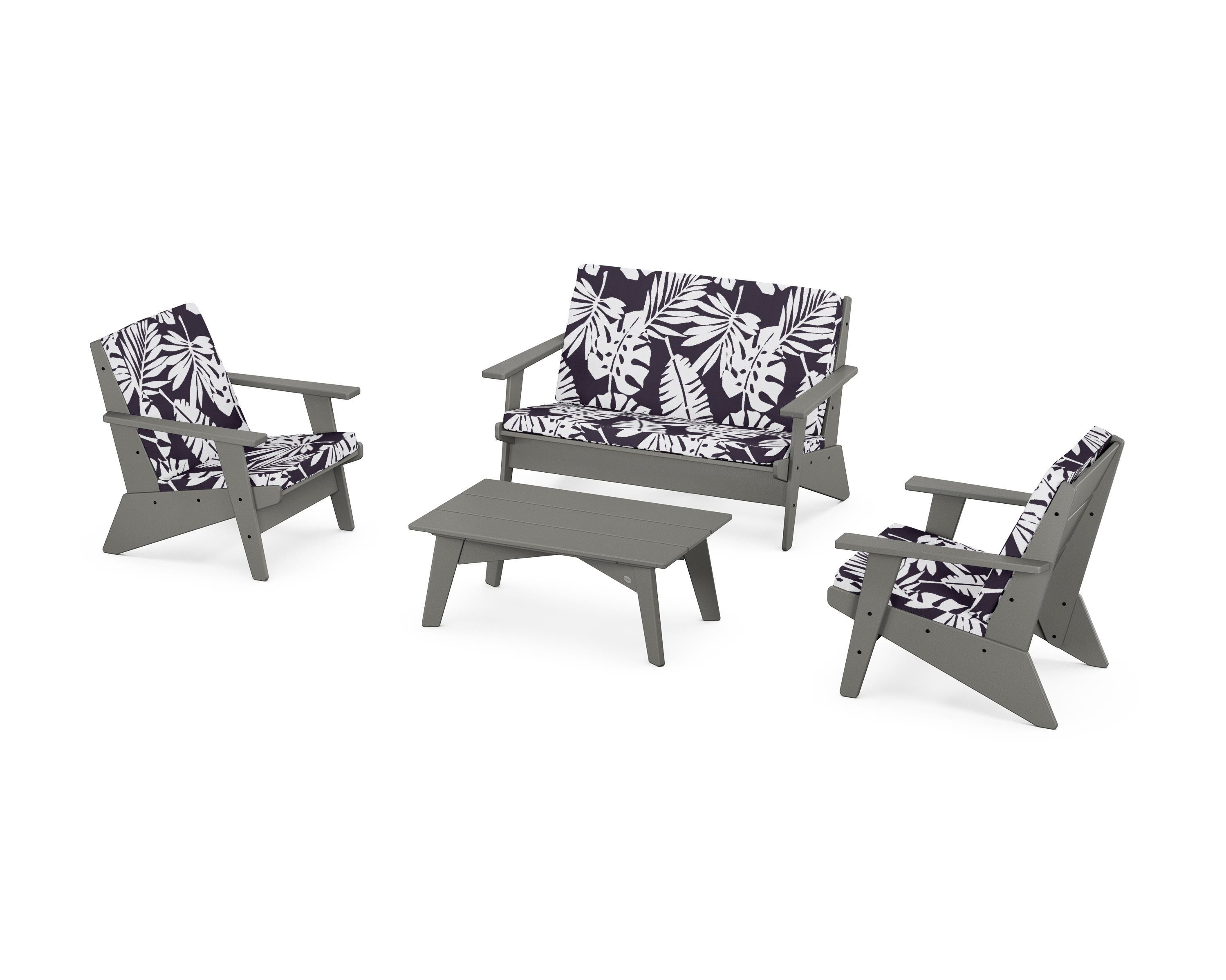 POLYWOOD® Riviera Modern Lounge 4-Piece Set in Slate Grey / Leaf Navy