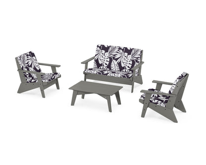 POLYWOOD® Riviera Modern Lounge 4-Piece Set in Slate Grey / Leaf Navy