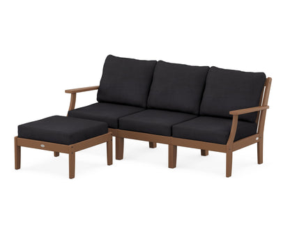 POLYWOOD® Braxton Modular 4-Piece Deep Seating Set with Ottoman in Teak / Midnight Linen