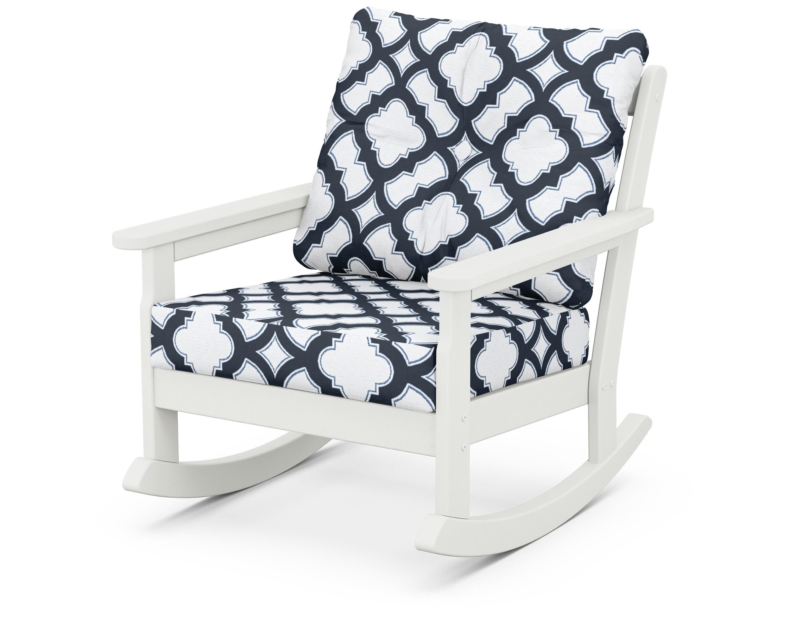 POLYWOOD® Vineyard Deep Seating Rocking Chair in Vintage White / Trellis Marine Indigo
