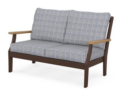 POLYWOOD® Braxton Deep Seating Loveseat in Mahogany / Natural / Houndstooth Sky Blue