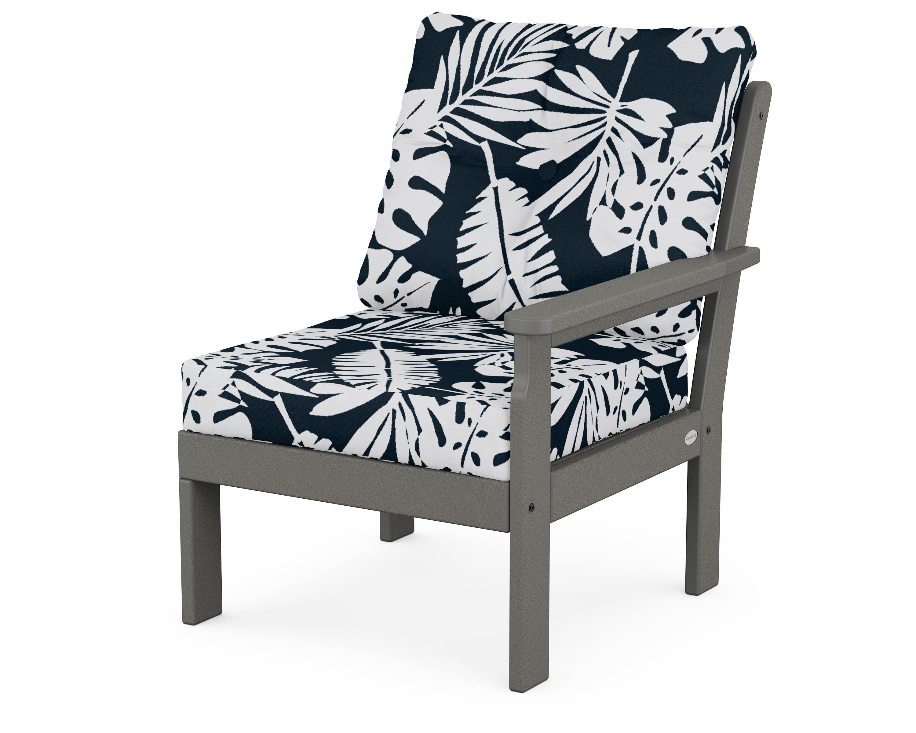 POLYWOOD® Vineyard Modular Right Arm Chair in Slate Grey / Leaf Marine Indigo